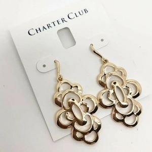 Charter Club Gold-Tone Floral Design Drop Hook Ear
